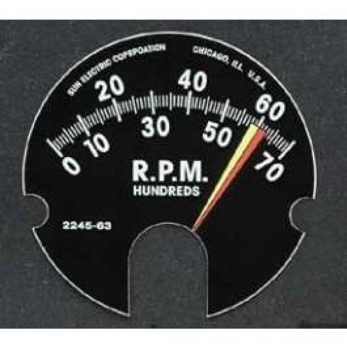 Full Size Chevy Tachometer Face Decal, 7000 RPM & 6200 Red Line, 1962