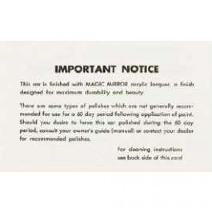 Full Size Chevy Lacqer Paint Care & Cleaning Instructions, 1958-1964