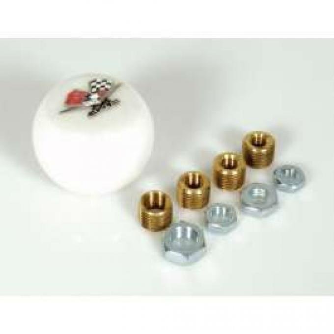 Full Size Chevy Shift Knob White Billiard With 348 Logo