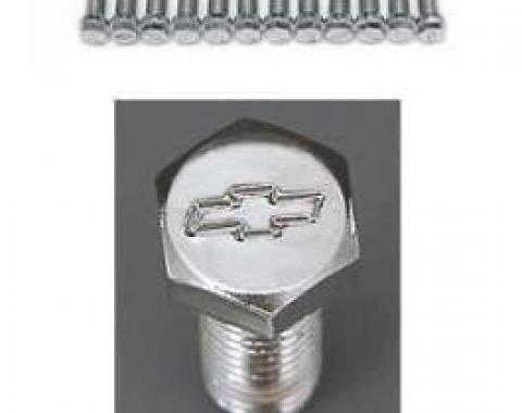 Full Size Chevy Bowtie Header Bolt Set, Small Block, Chrome, 1958-1972