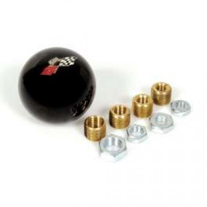 Full Size Chevy Shift Knob Black Billiard With Impala Flags Logo