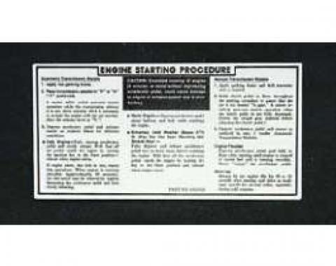 Full Size Chevy Engine Starting Procedure Decal, 1972