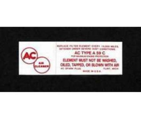 Full Size Chevy Air Cleaner Service Decal, 3 x 2 Barrel Carburetors, 348ci, 1958-1961
