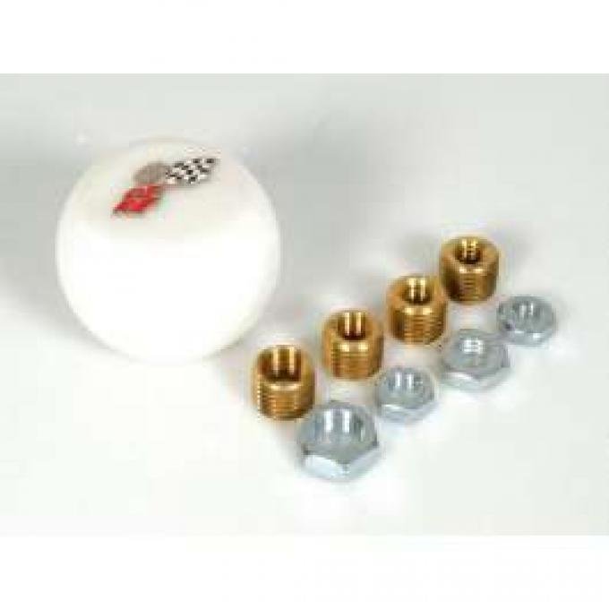 Full Size Chevy Shift Knob White Billiard With Impala Flags Logo