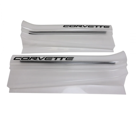 Corvette Sill Ease Protectors, Clear, With Black Letters, 1997-2004