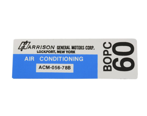 Corvette Decal, Air Conditioning Foil Plate, 1978