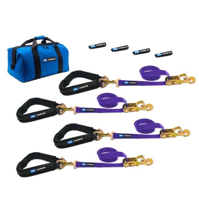 Race Ramps 2 x 8 Pro Pack Premium Tie-Down Strap Kit with 40 Axle Strap, Direct Hook Ends & Chain Extensions - Purple 516659