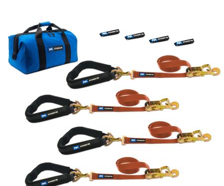 Race Ramps 2 x 8 Pro Pack Premium Tie-Down Strap Kit with 40 Axle Strap, Sewn Fixed Ends - Orange 518648