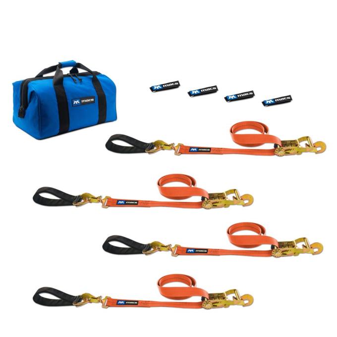 Race Ramps 2 x 10 Ultra Pack Tie-Down Straps with Detachable Axle Straps, Direct Hook Ends & Chain Extensions - Orange 518220
