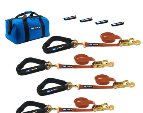 Race Ramps 2 x 8 Pro Pack Premium Tie-Down Strap Kit with 40 Axle Strap, Direct Hook Ends & Chain Extensions - Orange 518659