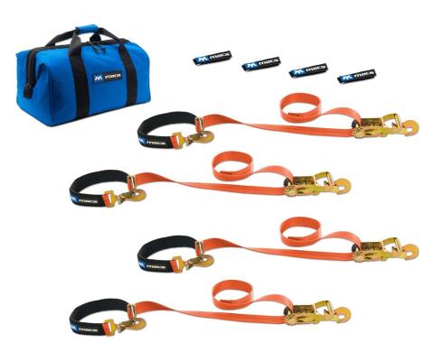 Race Ramps 2 x 8 Super Pack Tie-Down Strap Kit with Integrated Axle Straps, Direct Hook Ends - Orange 518118