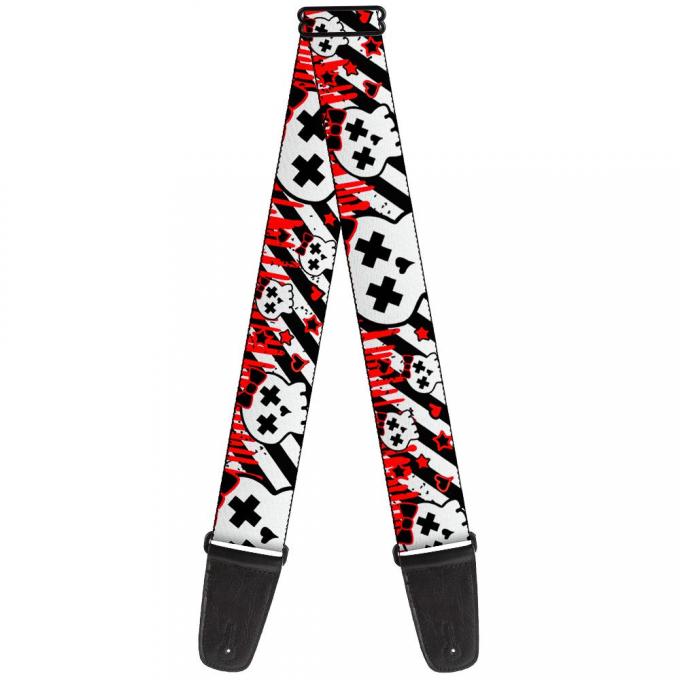 Guitar Strap - Girlie Skull Black/White w/Red Paint Drips