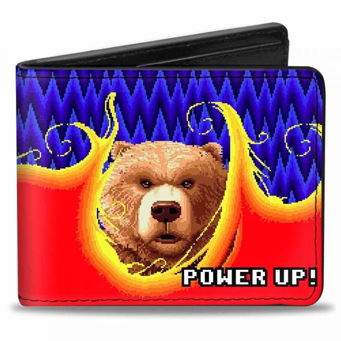 SEGA GENESIS 
Bi-Fold Wallet - ALTERED BEAST Pixelated Bear POWER UP! Flames Blues/Yellow-Red