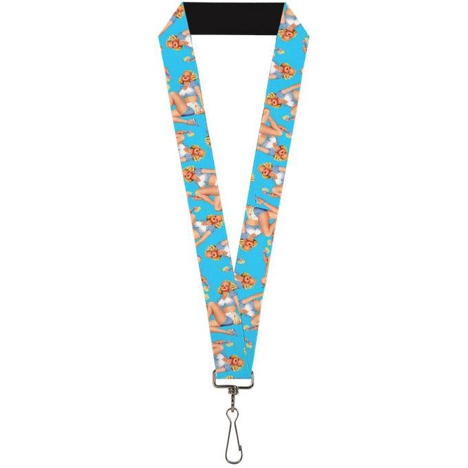 Buckle-Down Lanyard - Blonde Pin Up Girl Bright Blue
