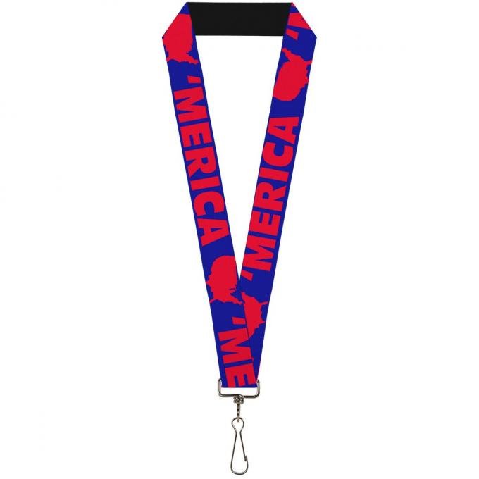 Buckle-Down Lanyard - MERICA/USA Silhouette Blue/Red