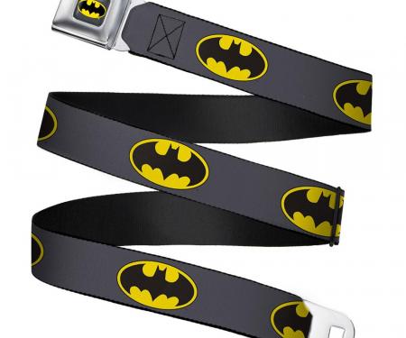 Batman Full Color Charcoal/Yellow/Black Seatbelt Belt - Batman Shield Charcoal/Black/Yellow Webbing