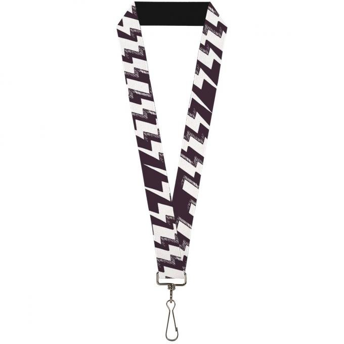 Buckle-Down Lanyard - Lightning Bolts Sketch Plum/White