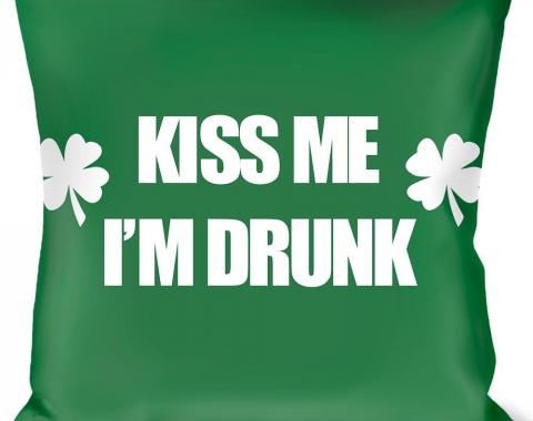 Buckle-Down Throw Pillow - St. Pat's KISS ME I'M DRUNK/Shamrock Green/White