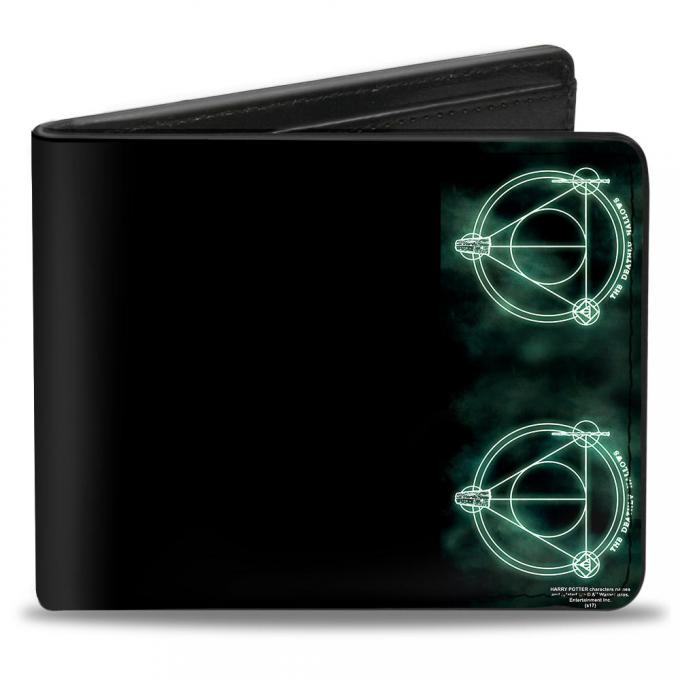 Bi-Fold Wallet - THE DEATHLY HALLOWS Cloak/Stone/Wand Trinity Black/Greens