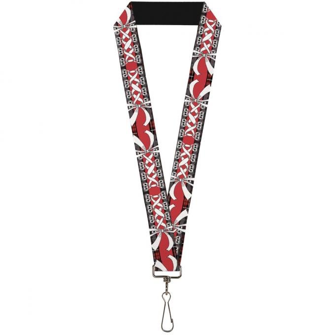 Buckle-Down Lanyard - Corset Lace Up w/Bow Red Plaid/Red
