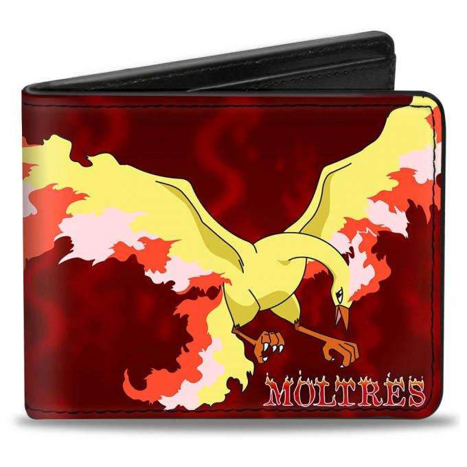 Bi-Fold Wallet - MOLTRES Fire Flying Pose/Flames Reds/Yellows