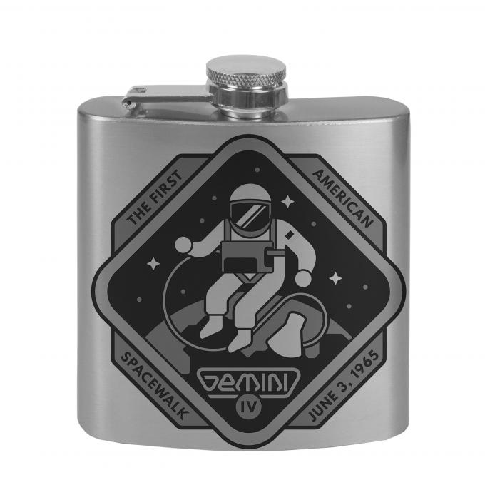 Stainless Steel Flask - 6 OZ - GEMINI IV-THE FIRST AMERICAN SPACEWALK Tonal Grays