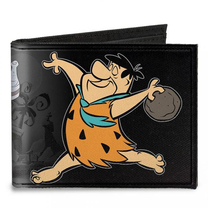 Canvas Bi-Fold Wallet - Fred Bowling Pose + BEDROCK BOWL/Bowling Pins Black/Grays