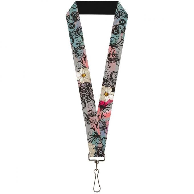 Buckle-Down Lanyard - Flowers w/Filigree Pink