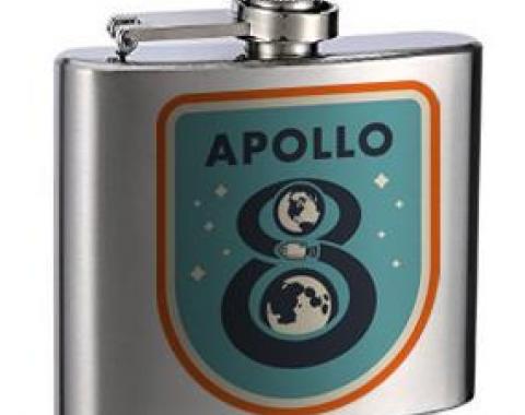 Stainless Steel Flask - 6 OZ - APOLLO 8 Orbit Blues/Orange/White