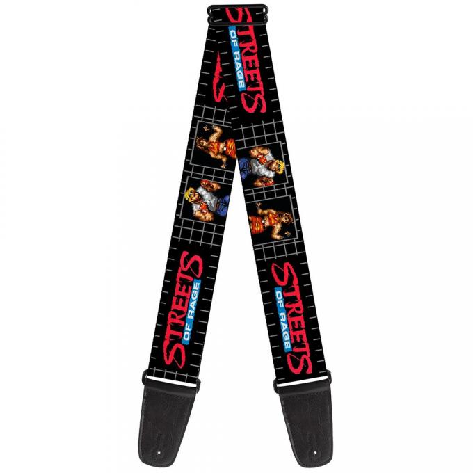 SEGA GENESIS 
Guitar Strap - STREETS OF RAGE Pixelated Axel & Blaze Pose Blocks Grid Black/Gray