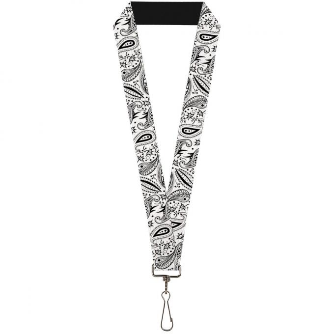 Buckle-Down Lanyard - Floral Paisley3 White/Black
