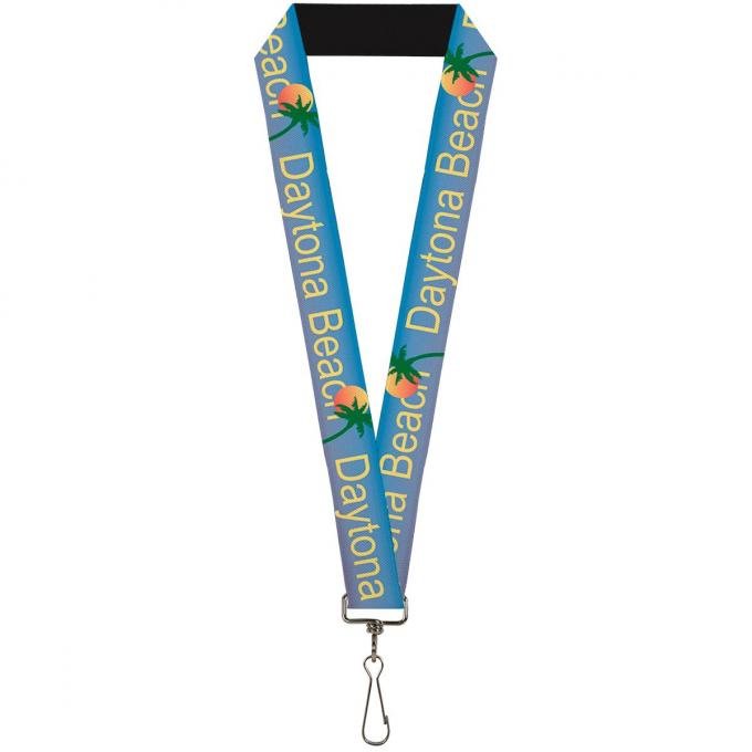 Buckle-Down Lanyard - DAYTON BEACH Script/Sun/Palm Trees Blue Fade/Yellow/Oranges/Green