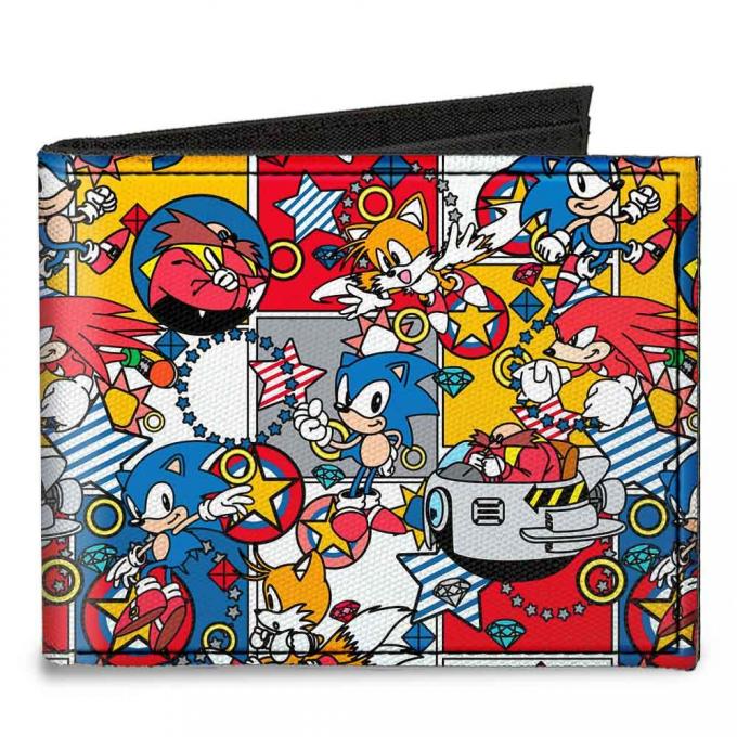 SONIC CLASSIC 
Canvas Bi-Fold Wallet - Doctor Eggman I "HEART" 2 POLLUTE + Flying Egg Mobile Black/Red