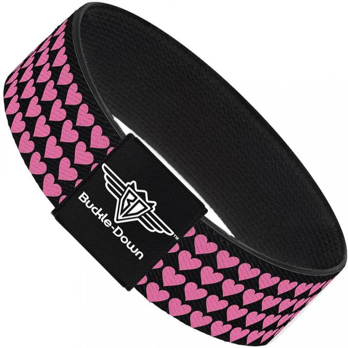 Buckle-Down Elastic Bracelet - Mini Hearts Black/Pink