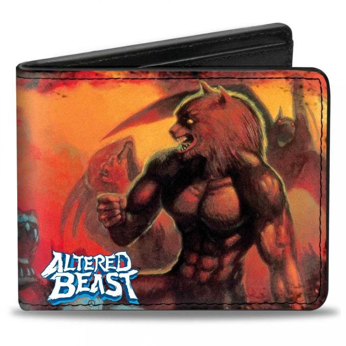 SEGA GENESIS 
Bi-Fold Wallet - ALTERED BEAST Box Cover Art Wolf Pose Red-Orange + Athena Pose Blues