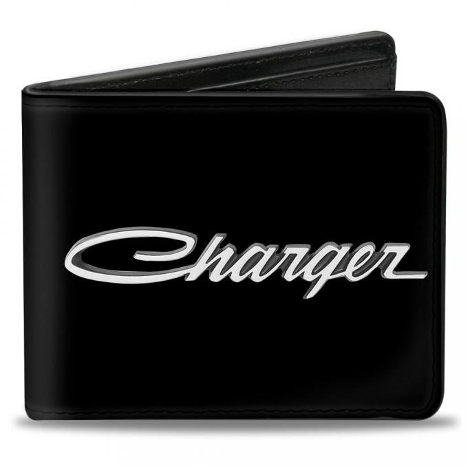 Bi-Fold Wallet - CHARGER Script Emblem Corner Black/Silver Fade/White