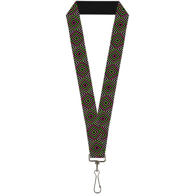 Buckle-Down Lanyard - Square Lines Black/Greens/Pinks