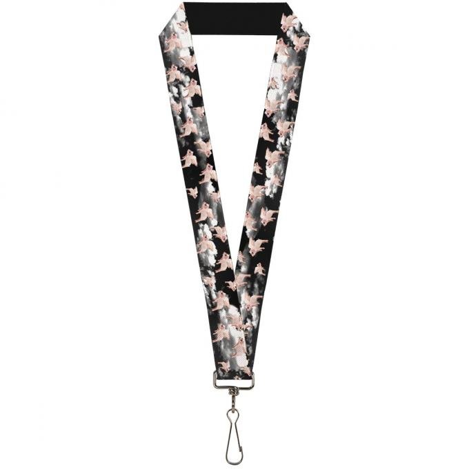 Buckle-Down Lanyard - Flying Pigs Black/White/Pink