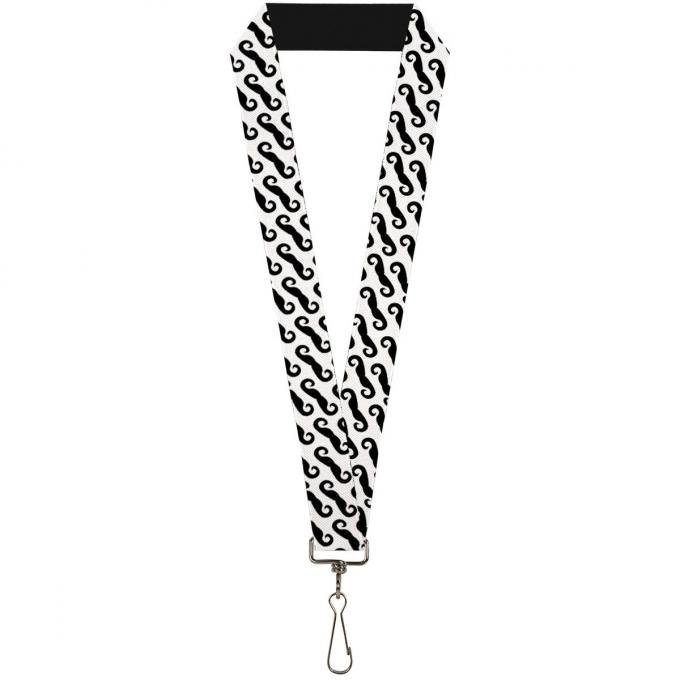 Buckle-Down Lanyard - Diagonal Handlebar Mustaches White/Black