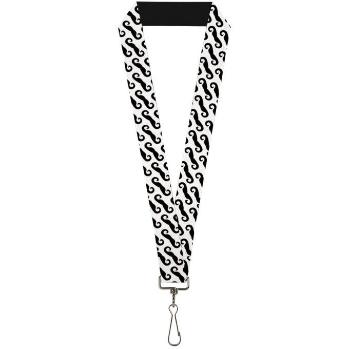 Buckle-Down Lanyard - Diagonal Handlebar Mustaches White/Black