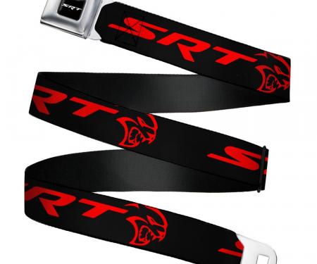 SRT Logo Full Color Black/White Seatbelt Belt - Dodge SRT Hellcat Logo CLOSE-UP Black/Red Webbing