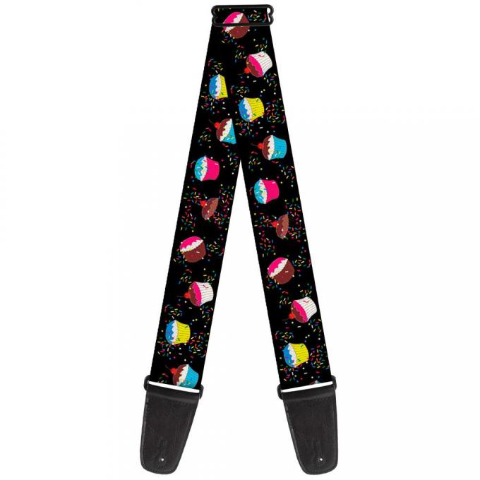 Guitar Strap - Cupcake Sprinkles Black/Multi Color