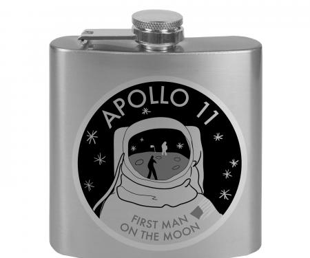 Stainless Steel Flask - 6 OZ - APOLLO 11-FIRST MAN ON THE MOON Tonal Grays