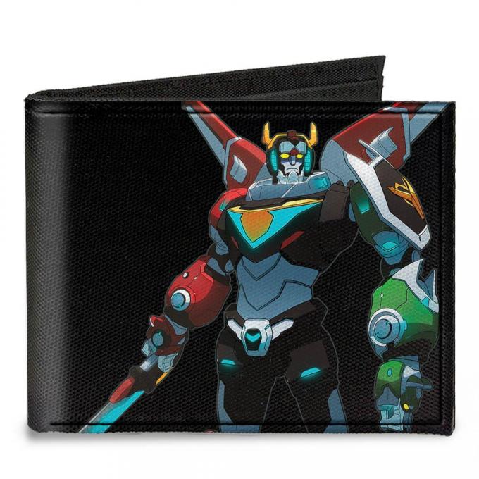 Canvas Bi-Fold Wallet - New Series Voltron Sword Down Pose + VOLTRON Logo/Lion Rays Black/Multi Color