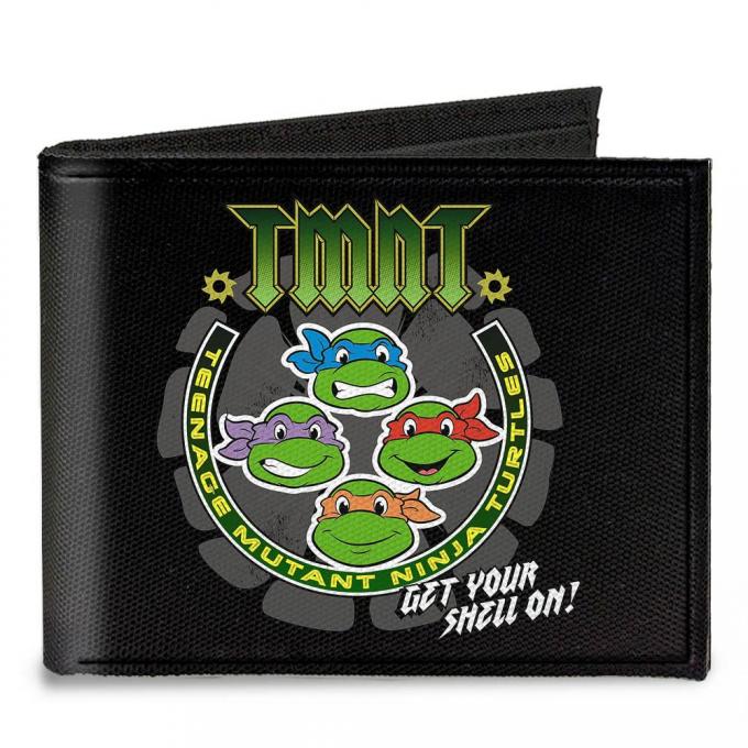 Canvas Bi-Fold Wallet - TMNT-GET YOUR SHELL ON + TMNT WORLD TOUR 84 Black/Gray/Green