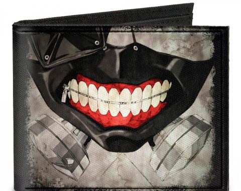 Canvas Bi-Fold Wallet - Masked Ken Kaneki Face CLOSE-UP + TOKYO GHOUL Black/Grays/Red
