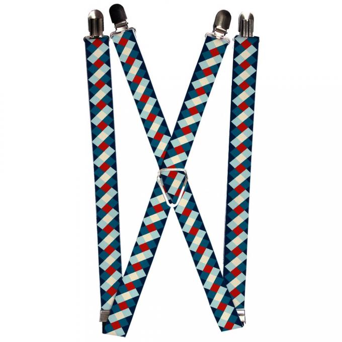 Suspenders - 1.0" - Diamond Plaid Blues/Khaki/Red