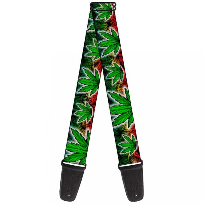 Guitar Strap - Marijuana Haze Rasta/White