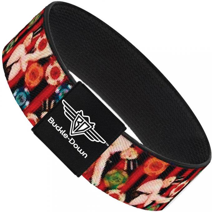 Buckle-Down Elastic Bracelet - Top Hat Pin Up Girl/Poker Chips Vertical Stripes Red/Black