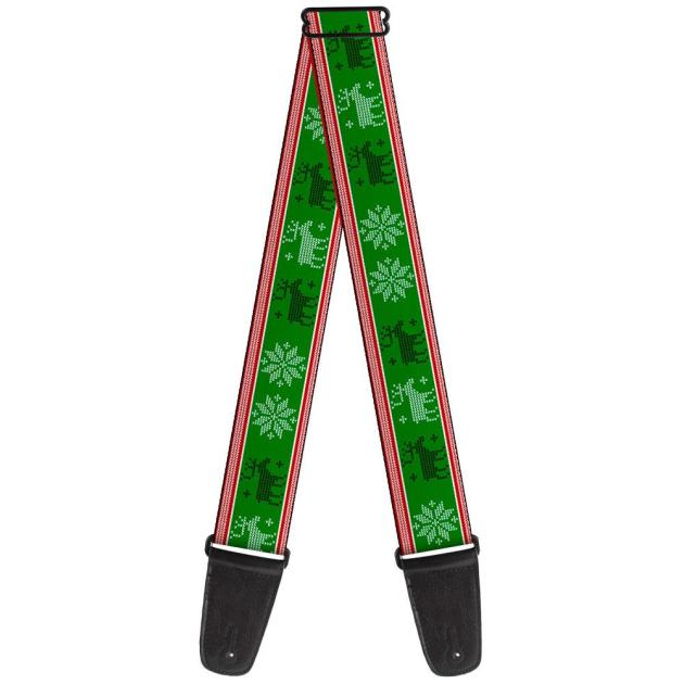 Guitar Strap - Christmas Stitch Moose/Snowflakes Red/Green | Muscle ...